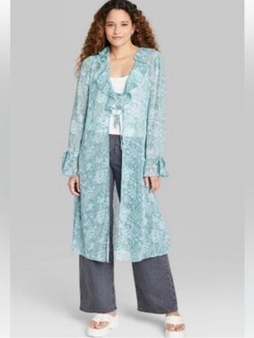 Wild fable Ruffle Duster kimono‎ cardigan Aqua Green XXS